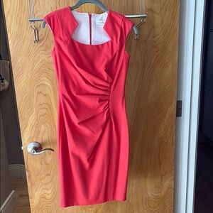 Calvin Klein Red Ruched Sheath Dress for Cocktail
